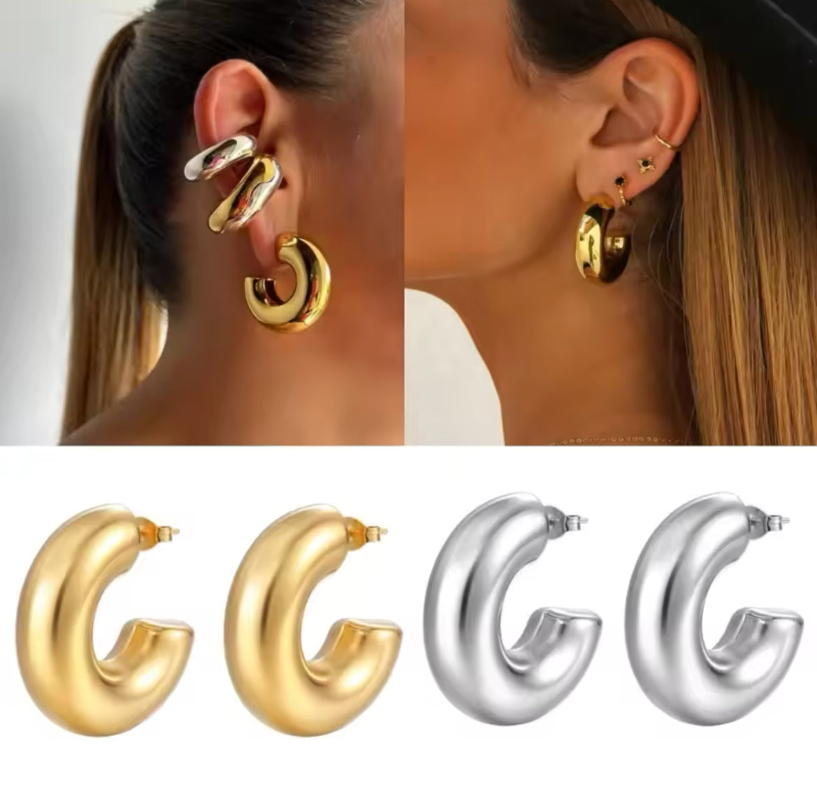 Sculpted Elegance Silver Hoop Earrings