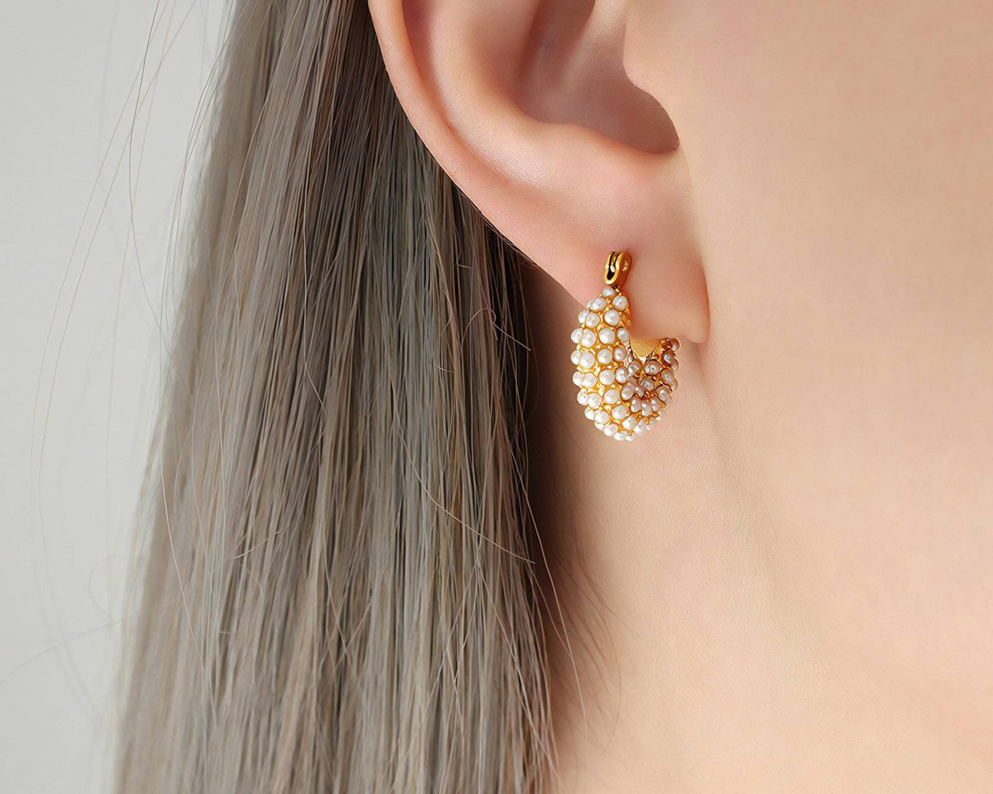 Pearl-Encrusted Gold Hoop Earrings