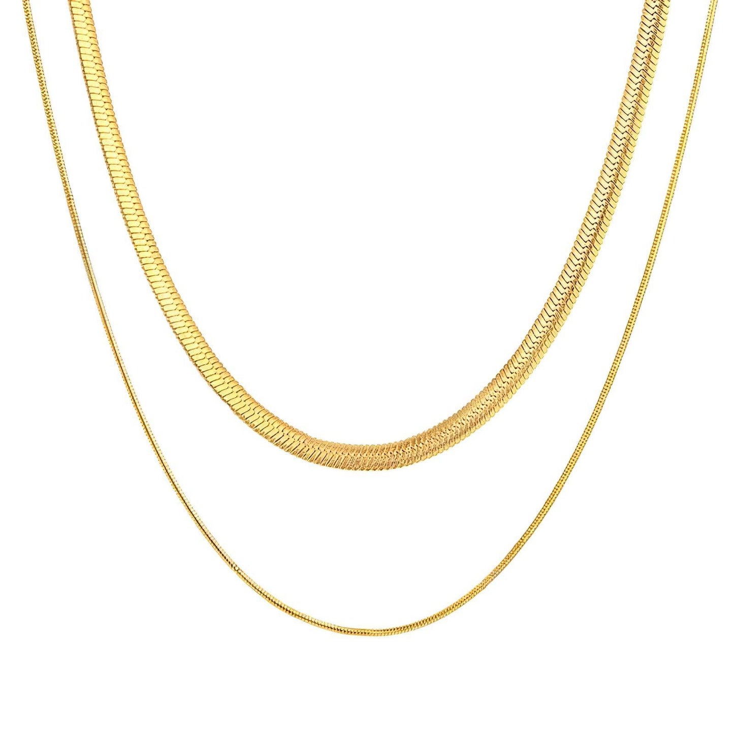 Double Strand Gold Herringbone Chain Necklace