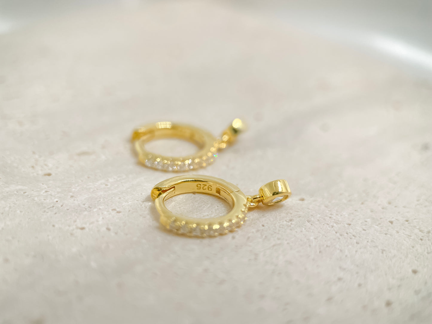 Pavé Bezel Drop Huggie Earrings