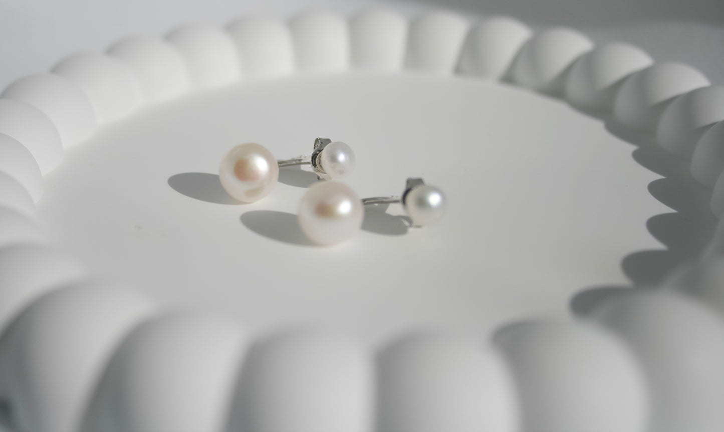 Double Pearl Back Drop Earrings