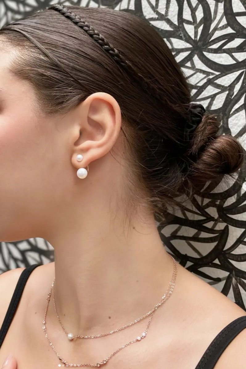Double Pearl Back Drop Earrings