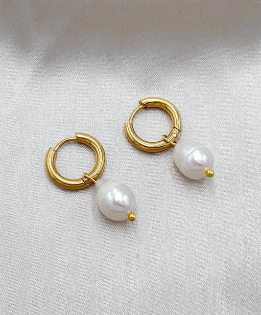Lustrous Pearl Drop Hoops