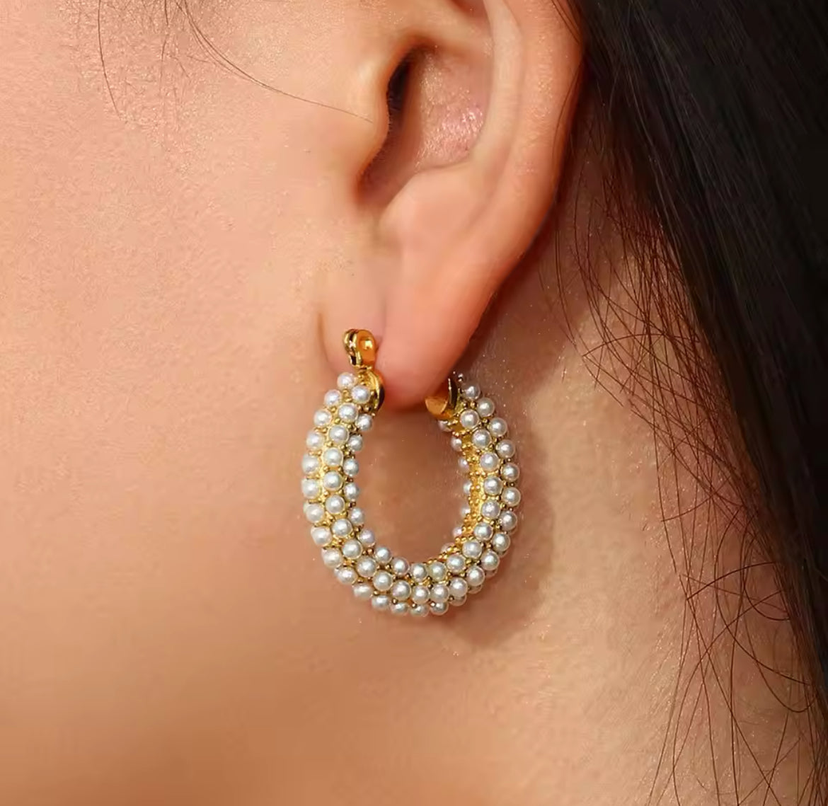 Elegant Pearl Hoop Earrings