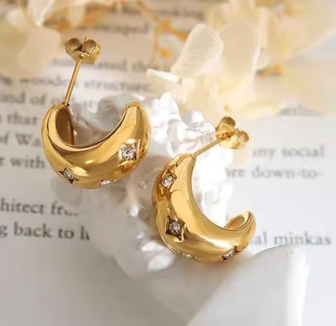 Abstract Gold Stud with Diamond Accents Earrings
