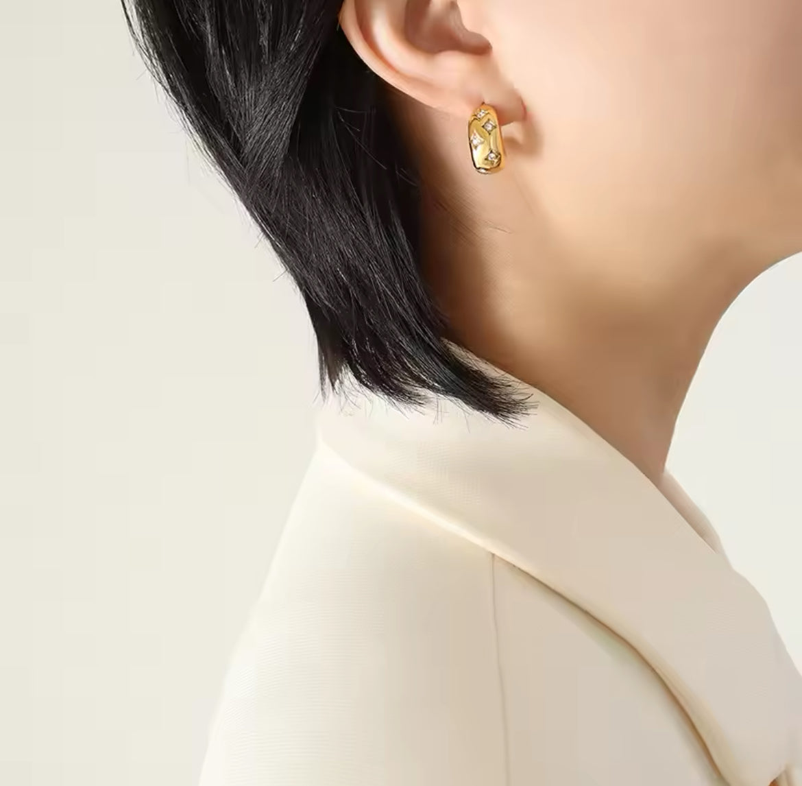 Abstract Gold Stud with Diamond Accents Earrings