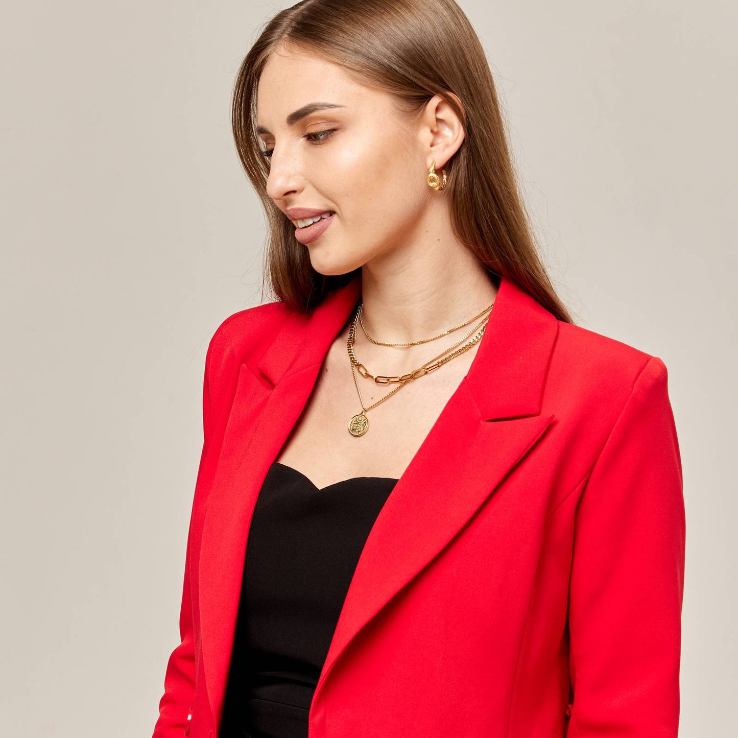 Gold-Plated Triple Chain Medallion Necklace