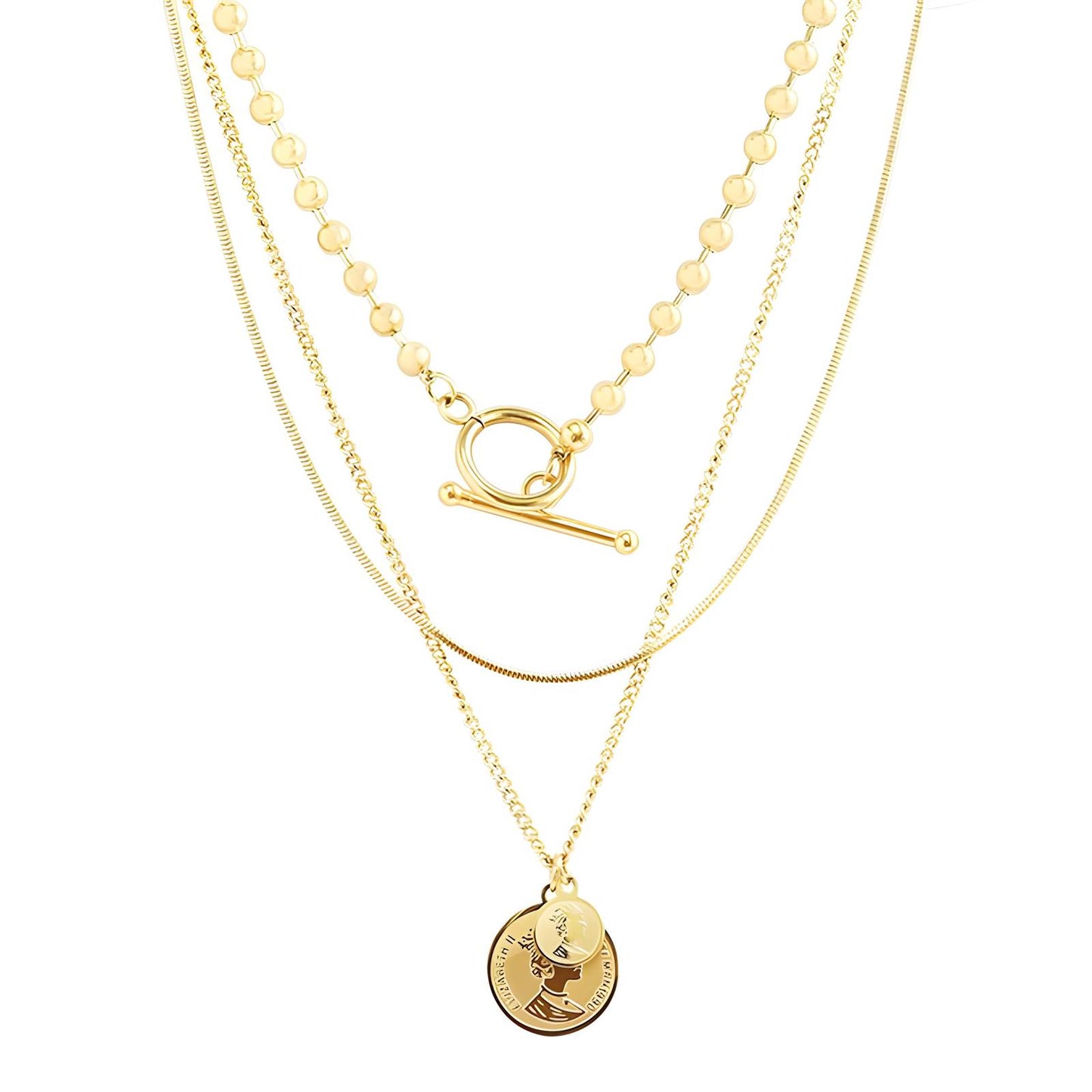 Gold Layered Medallion and Beaded Necklace