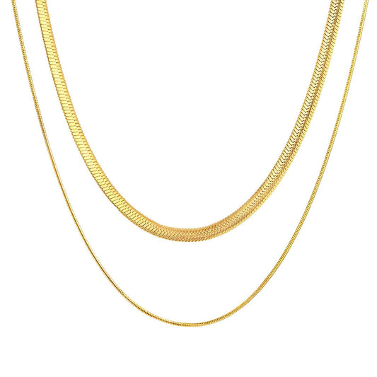 Double Strand Gold Herringbone Chain Necklace