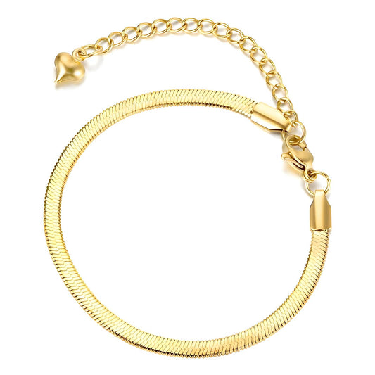Gold Plated Heart Charm Snake Chain Bracelet
