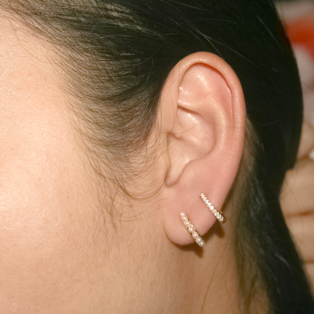 Pavé and Pearl Double Row Hoop Earrings