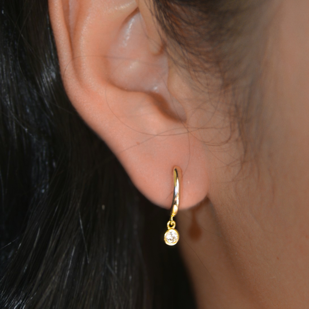Bezel Drop Hoop Earrings