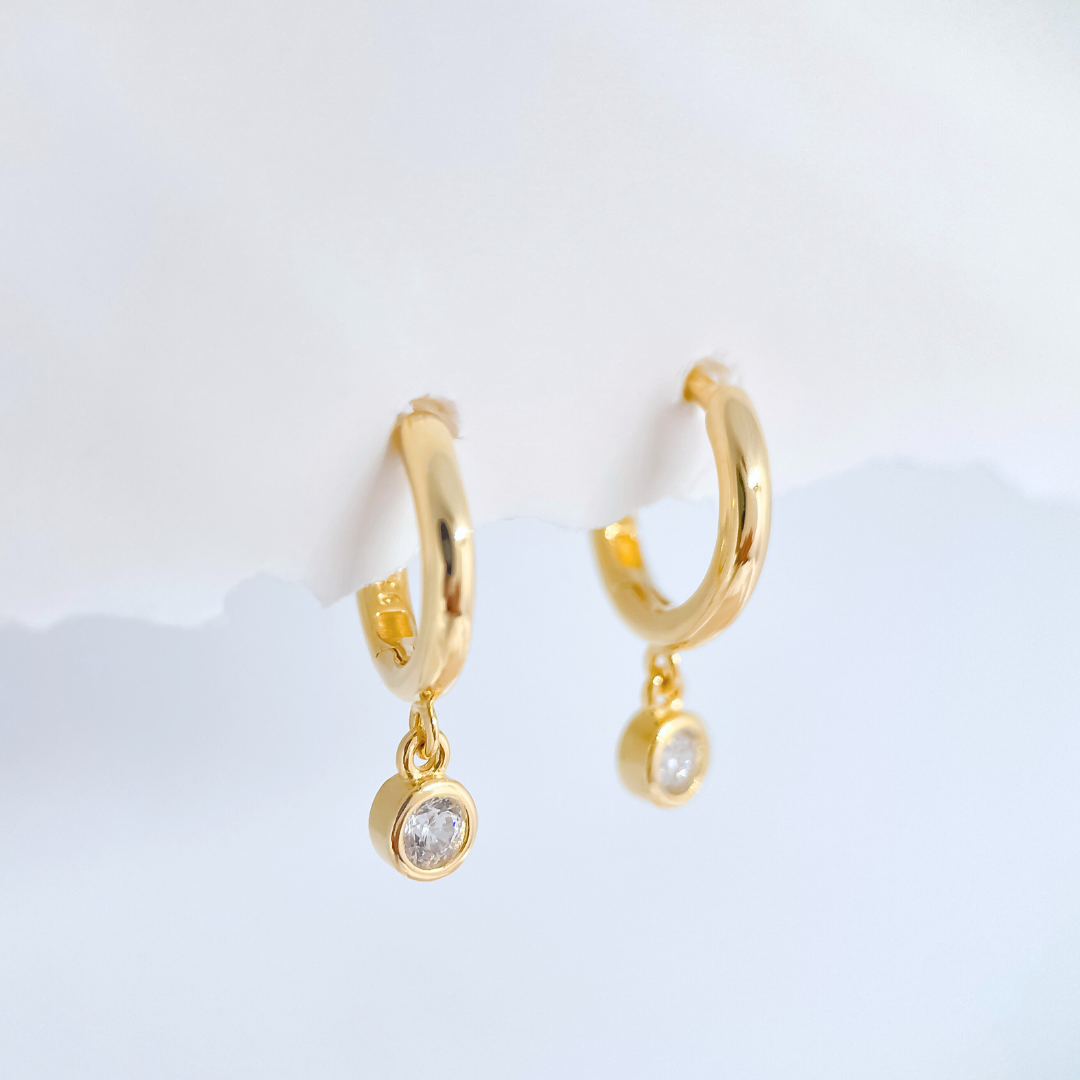 Bezel Drop Hoop Earrings