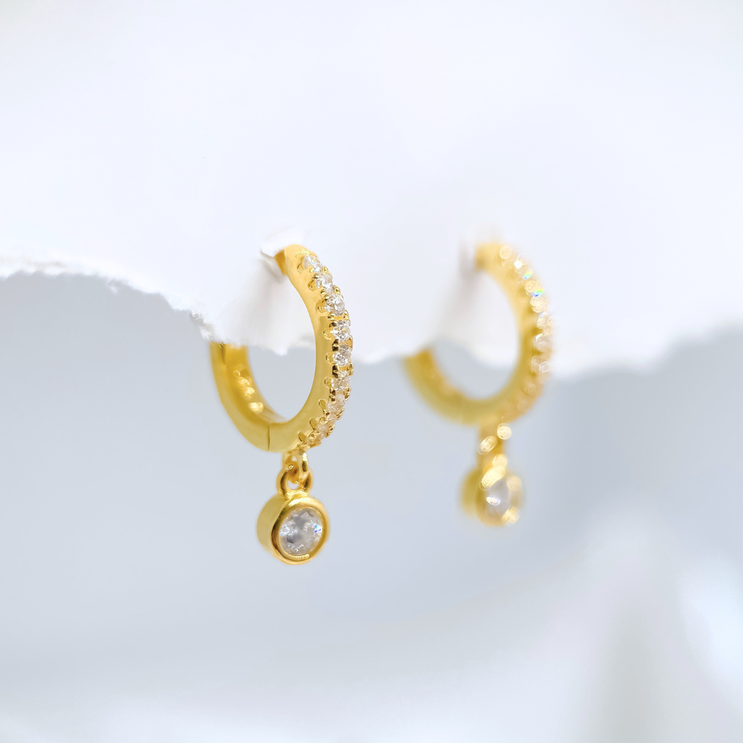 Pavé Bezel Drop Huggie Earrings