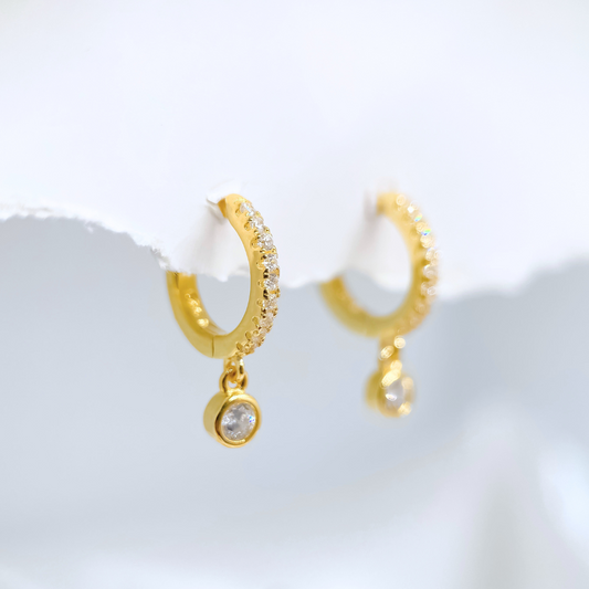 Pavé Bezel Drop Huggie Earrings