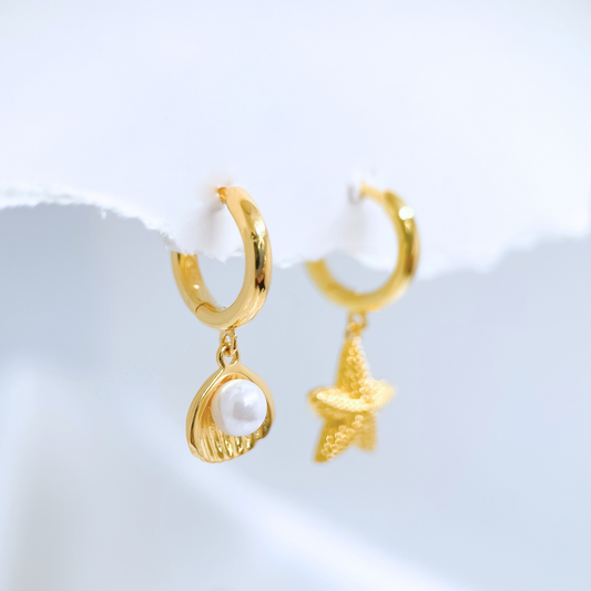 Seashell and Starfish hoop earrings