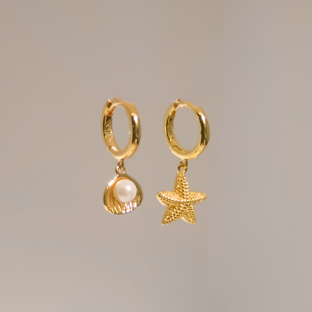 Seashell and Starfish hoop earrings