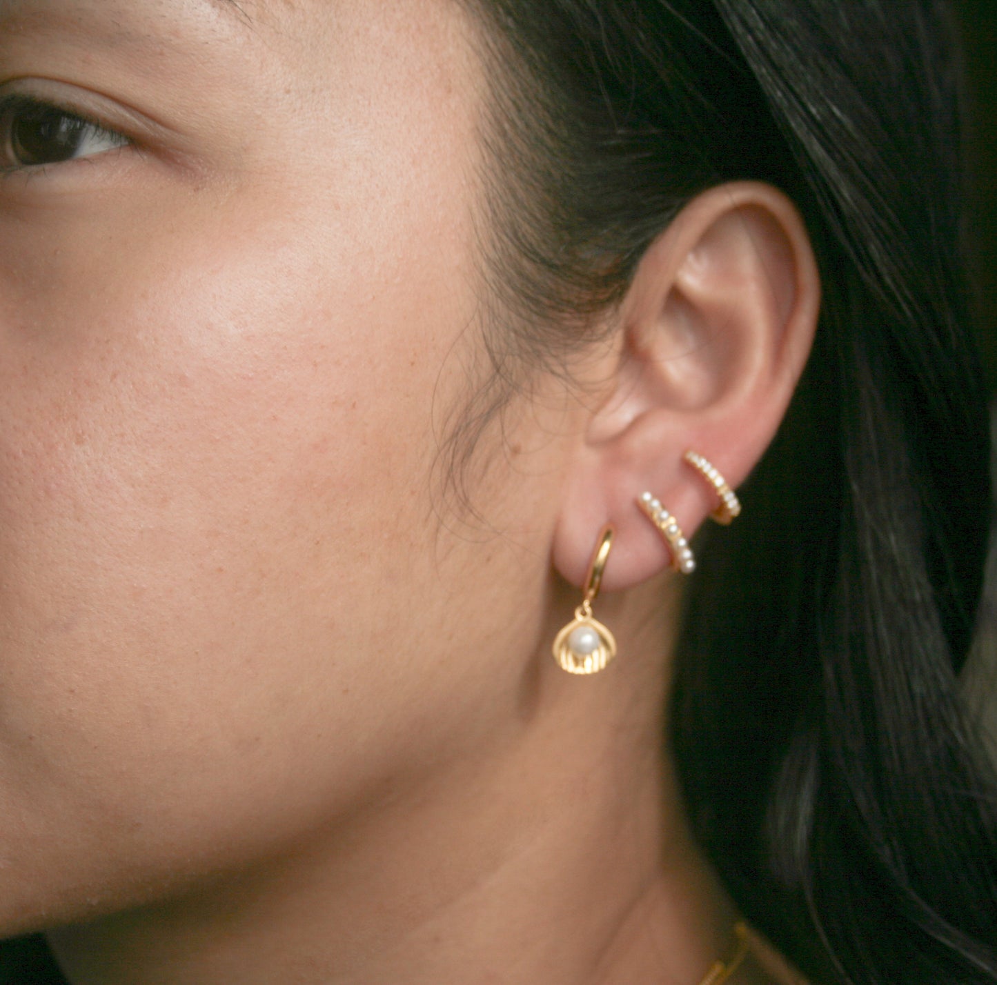 Pavé and Pearl Double Row Hoop Earrings