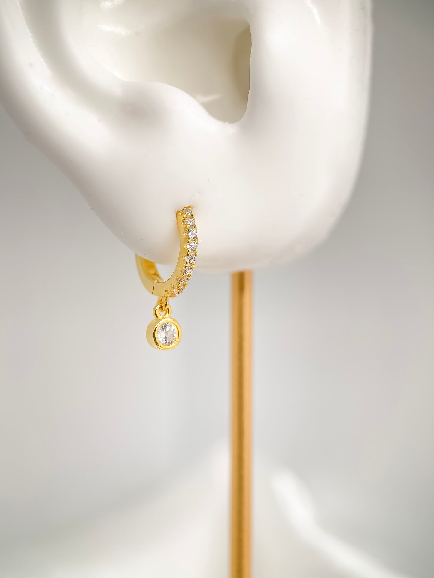 Pavé Bezel Drop Huggie Earrings