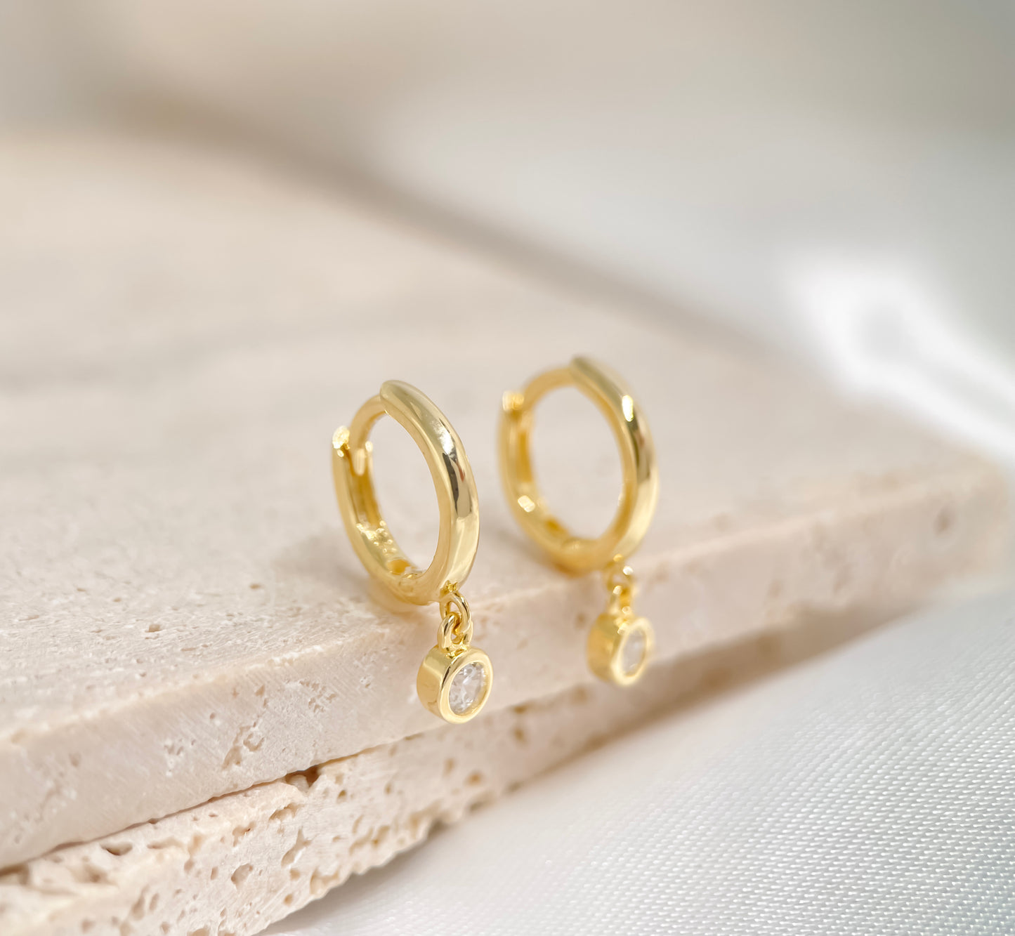 Bezel Drop Hoop Earrings