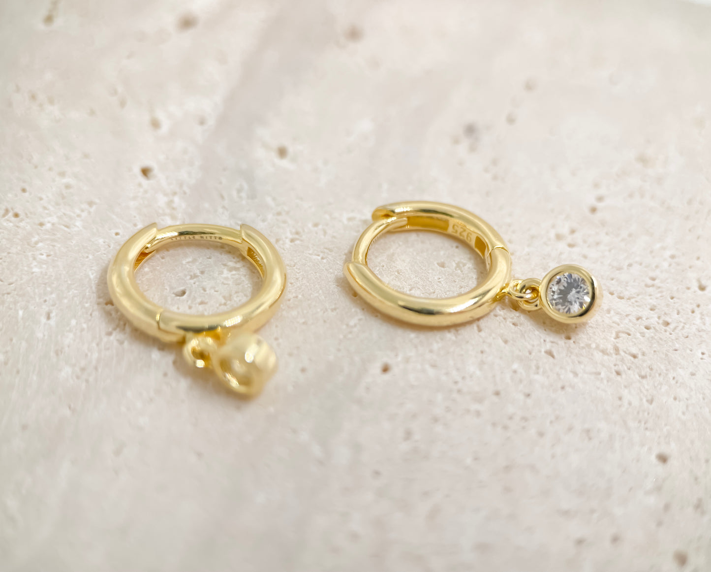 Bezel Drop Hoop Earrings