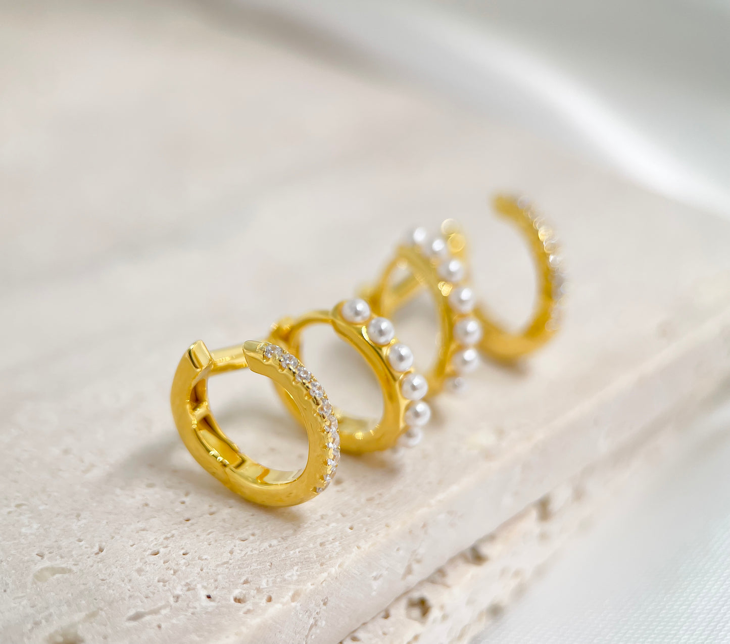 Pavé and Pearl Double Row Hoop Earrings