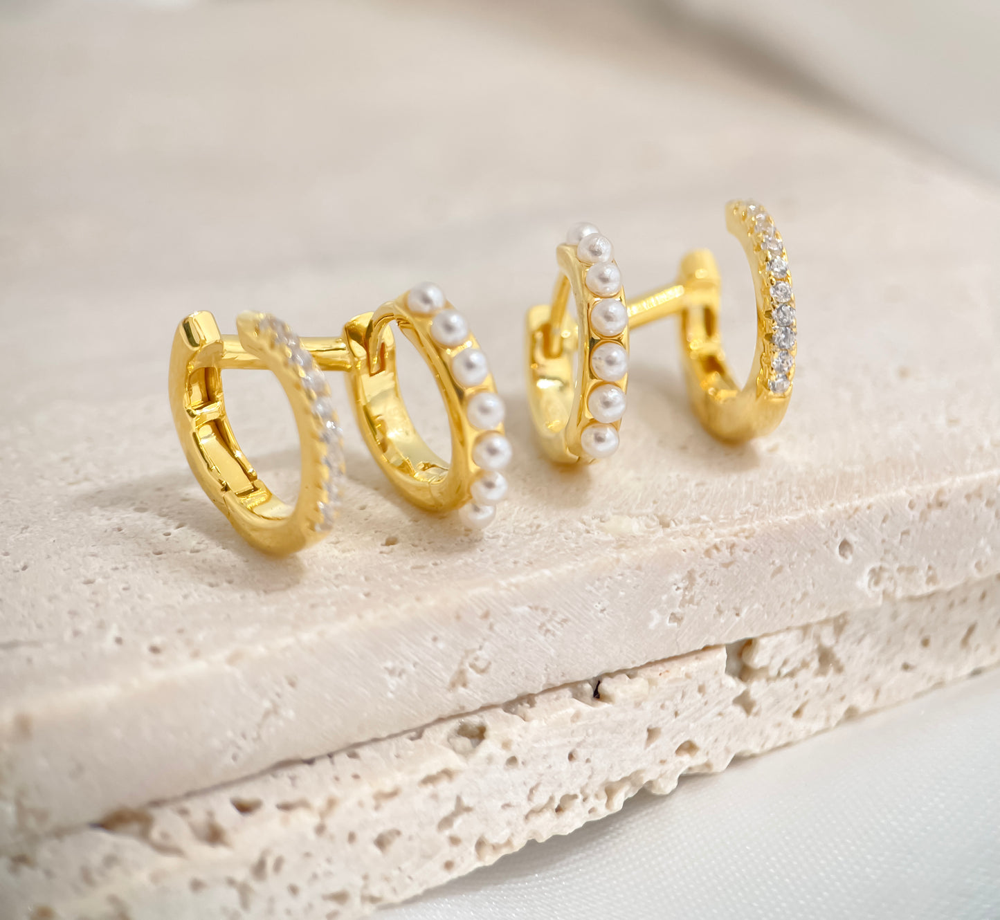 Pavé and Pearl Double Row Hoop Earrings