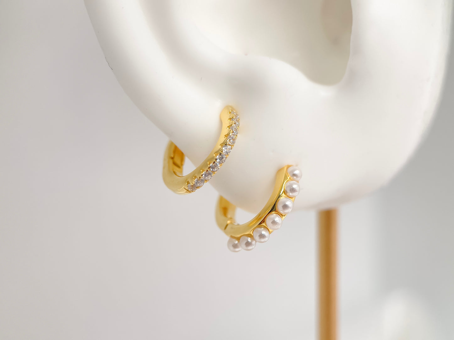 Pavé and Pearl Double Row Hoop Earrings