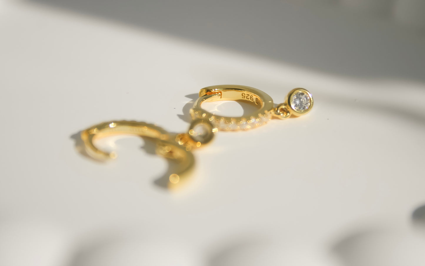 Pavé Bezel Drop Huggie Earrings