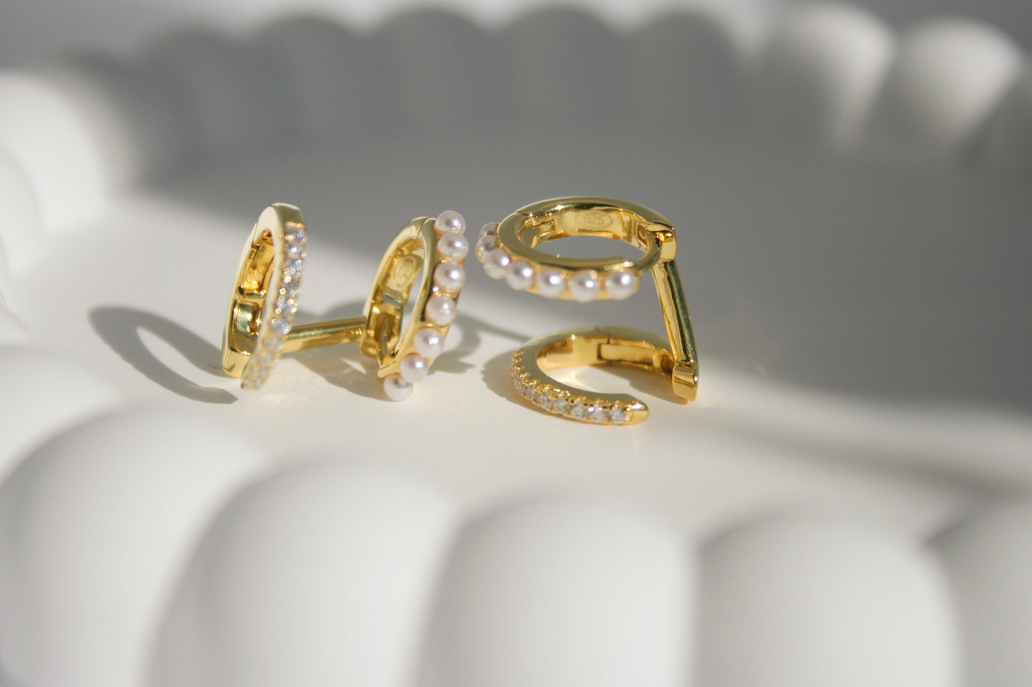 Pavé and Pearl Double Row Hoop Earrings