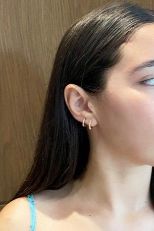 Pavé and Pearl Double Row Hoop Earrings
